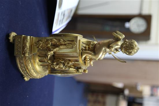 A late 19th century French ormolu mantel clock, by Lachenal of Paris, 13.5in.